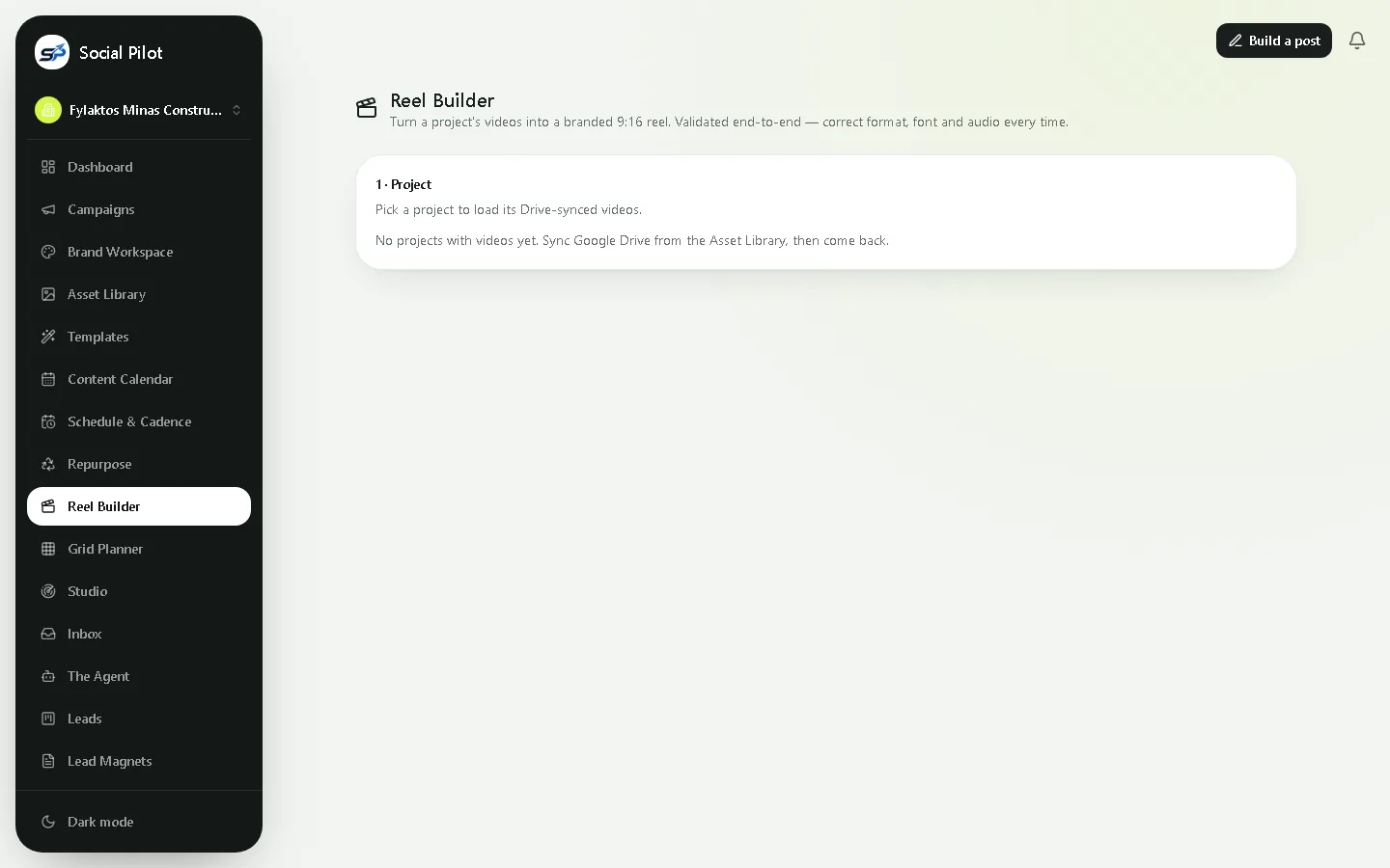 SocialPilot Reel Builder interface for assembling short-form vertical video